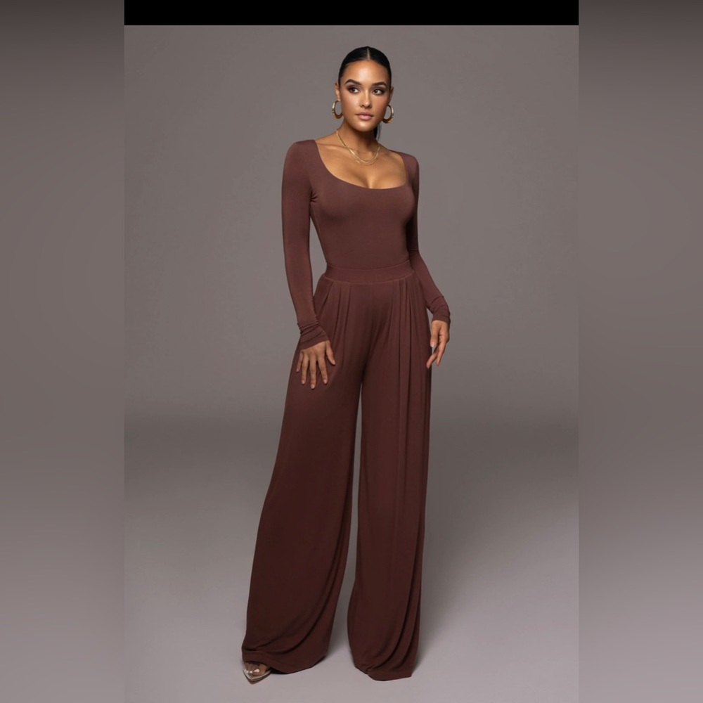 Jluxbasix Chocolate Devyn Wide Leg Pants